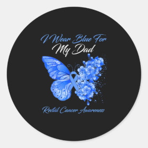 Pegatina Redonda Mariposa usa azul para el cáncer rectal del papá