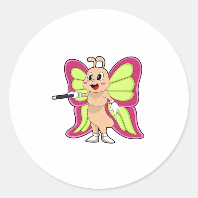 Pegatina Redonda Mariposa varita mágica (Anverso)