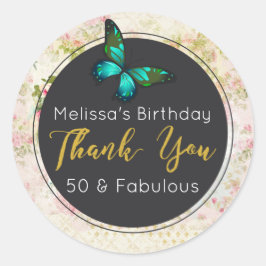 Pegatina Redonda Mariposa verde en Moda Collage de cosecha de vinta