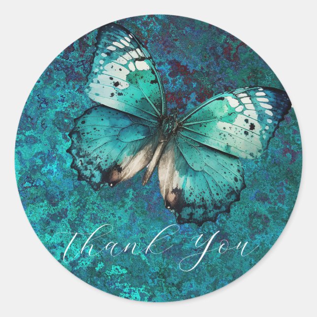 Pegatina Redonda Mariposa verde romántica gracias (Anverso)