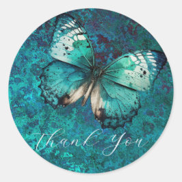 Pegatina Redonda Mariposa verde romántica gracias