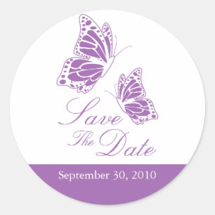 Pegatina Redonda Mariposa Violeta Simple Guardar El Boda De Fechas