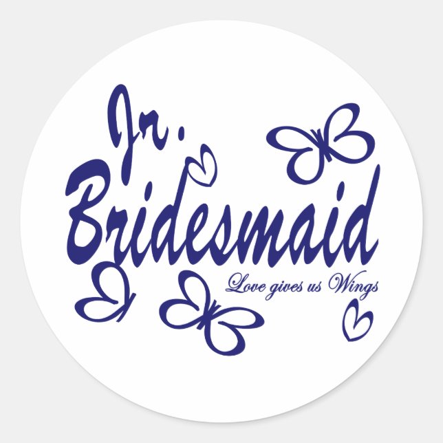 Pegatina Redonda Mariposa Wedding/Jr.Bridesmaid (Anverso)