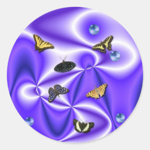 Pegatina Redonda Mariposa y Perlas en seda morada
