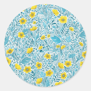 Pegatina Redonda Mariposas, amarillas, azules y blancas