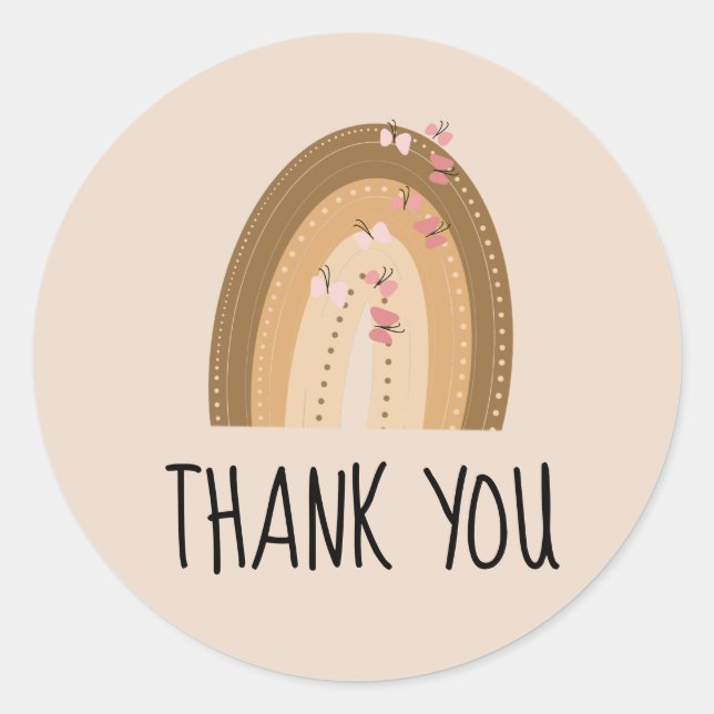 Pegatina Redonda Mariposas arcoiris Mano dibujada bohemia Cumpleaño (Anverso)