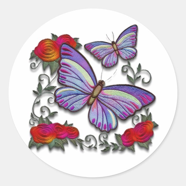 Pegatina Redonda mariposas bordadas (Anverso)