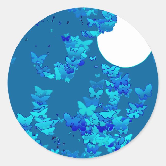 Pegatina Redonda Mariposas contra el cielo azul nocturno, lunares (Anverso)