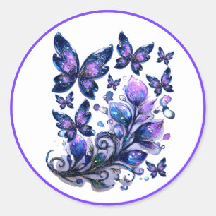 Pegatina Redonda Mariposas de brillo cósmico blancas