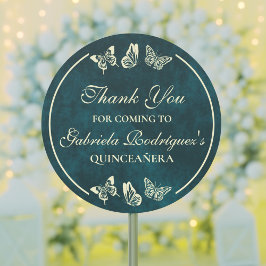 Pegatina Redonda Mariposas de oro verde esmeralda 15ª Quinceañera