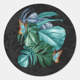 Pegatina Redonda Mariposas de paraídas/salpicaduras de turquesa tro