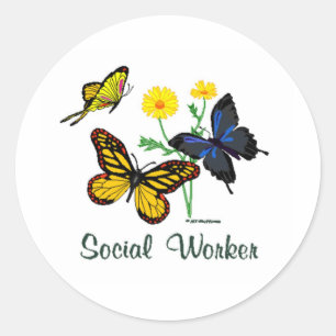 Pegatina Redonda Mariposas de trabajadores sociales