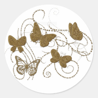 Pegatina Redonda Mariposas doradas con aguas doradas