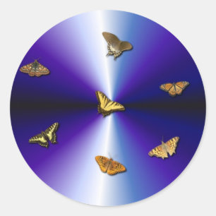 Pegatina Redonda Mariposas en arco iris violeta