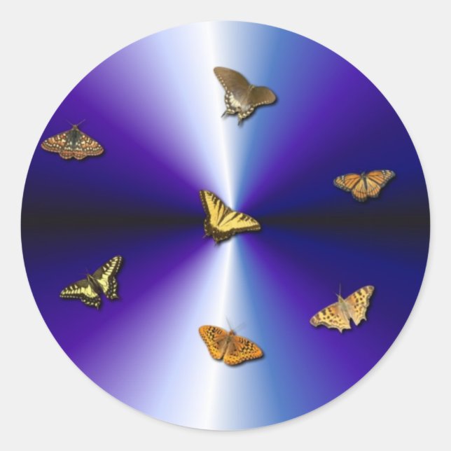 Pegatina Redonda Mariposas en arco iris violeta (Anverso)