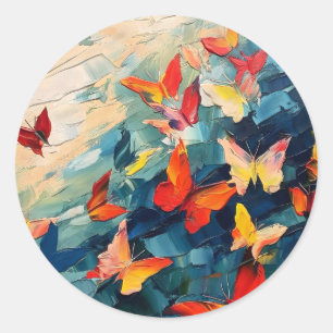 Pegatina Redonda Mariposas en Movimiento – Vuelo Abstracto Expresiv