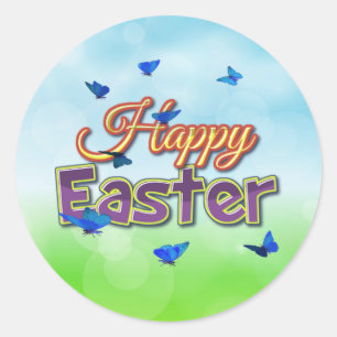 Pegatina Redonda Mariposas felices de Pascua