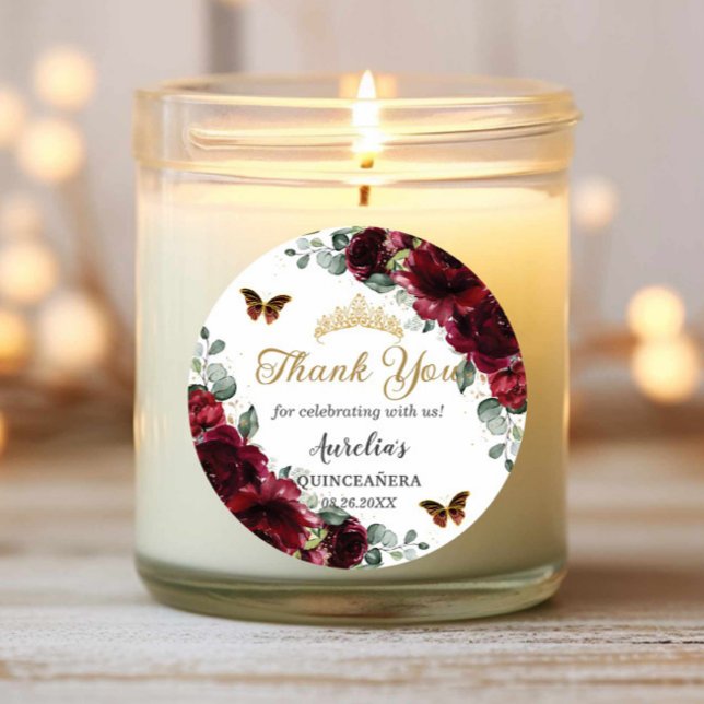 Pegatina Redonda Mariposas florales de Borgoña Favor de Oro Princes (Subido por el creador)