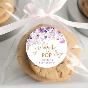 Pegatina Redonda Mariposas florales moradas Listas para llegar