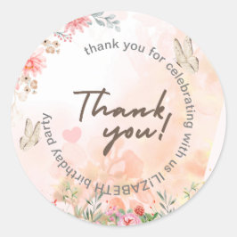 Pegatina Redonda Mariposas forestales coloridas Chica de Princesa