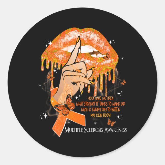 Pegatina Redonda Mariposas Ligeras Mujeres Esclerosis Múltiple Awar (Anverso)
