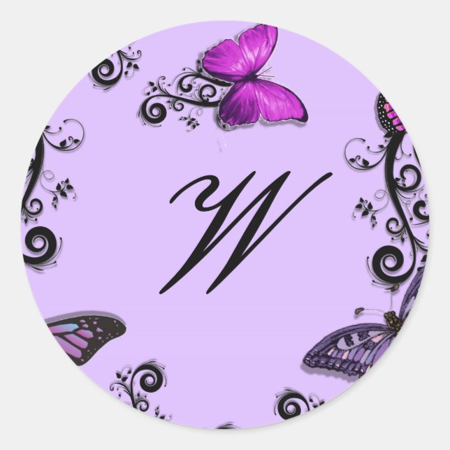 Pegatina Redonda Mariposas púrpuras personalizados (Anverso)