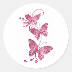 Pegatina Redonda mariposas rosas