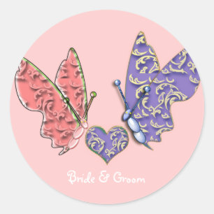 Pegatina Redonda Mariposas Swirl Pink & Blue