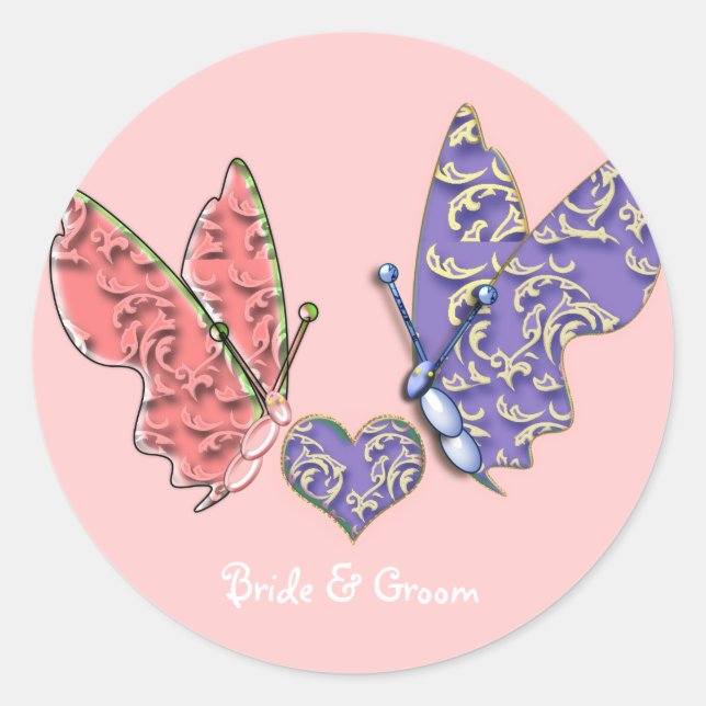 Pegatina Redonda Mariposas Swirl Pink & Blue (Anverso)