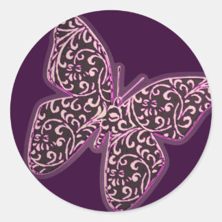 Pegatina Redonda Mariposas Swirl Purple