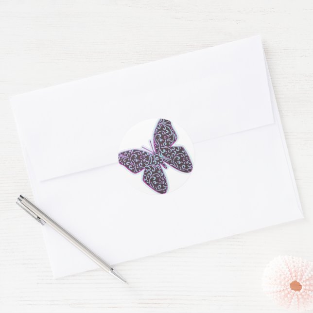Pegatina Redonda Mariposas Swirl Purple (Sobre)
