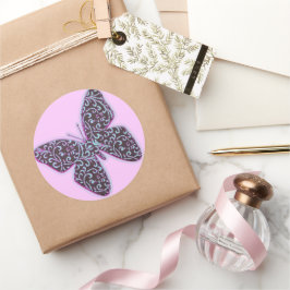 Pegatina Redonda Mariposas Swirl Purple