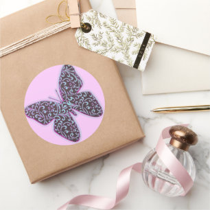 Pegatina Redonda Mariposas Swirl Purple
