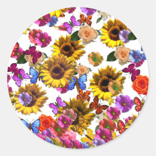 Pegatina Redonda Mariposas y flores Gráfica de cobertura completa