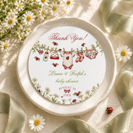 Pegatina Redonda Mariquita Niña de Flores Silvestres Baby Shower Ag