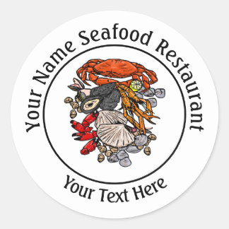 Pegatina Redonda Mariscos de marisco Cangrejo Restaurante Logo Pers
