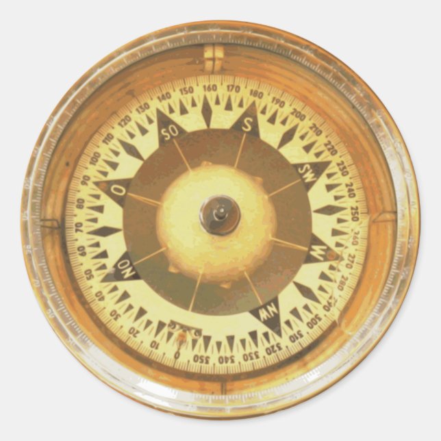Pegatina Redonda Marítimo de brújula vintage (Anverso)