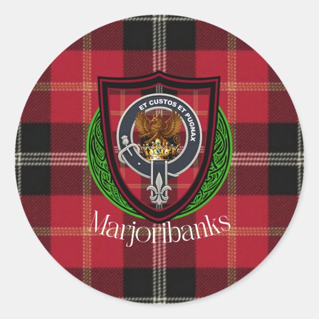 Pegatina Redonda Marjoribanks Scottish Clan Tartan & Crest (Anverso)