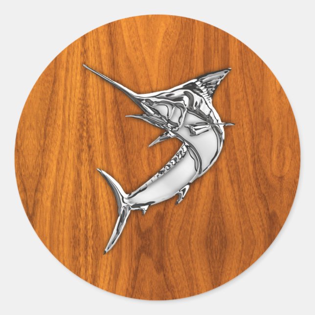 Pegatina Redonda Marlin de estilo cromado en la decoración de mader (Anverso)