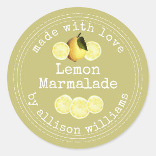 Pegatina Redonda Marmalade de limón casero rustico verde