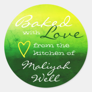 Pegatina Redonda Mármol amarillo verde de la naturaleza horneado co