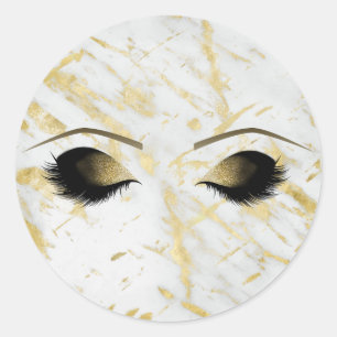 Pegatina Redonda Mármol blanco oro maquillaje pestañas Belleza Fies