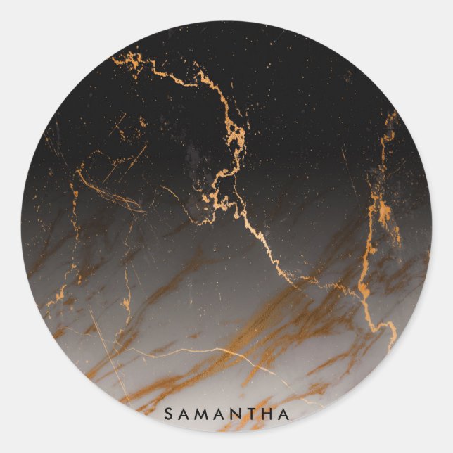 Pegatina Redonda Mármol blanco y negro (Anverso)