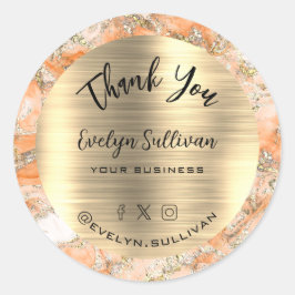 Pegatina Redonda Mármol de líquido de Peach Gracias