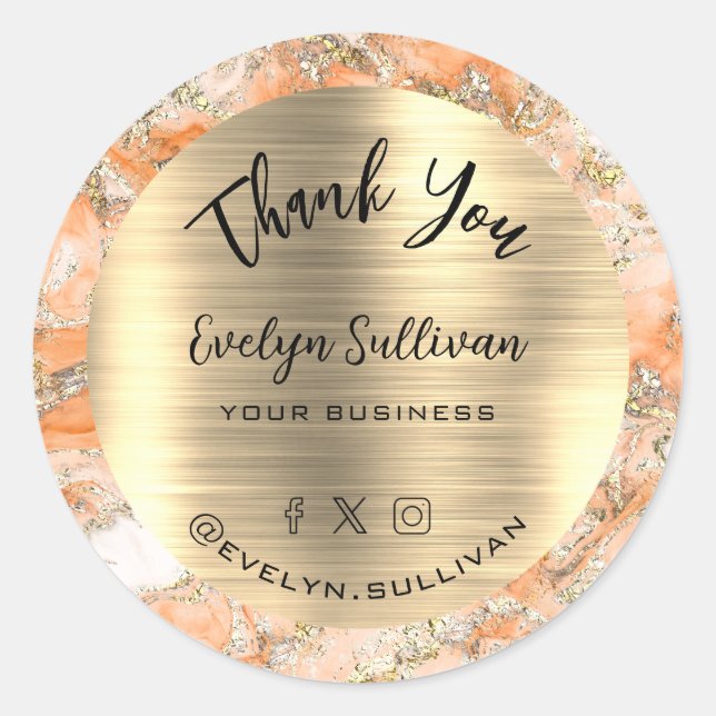 Pegatina Redonda Mármol de líquido de Peach Gracias (Anverso)