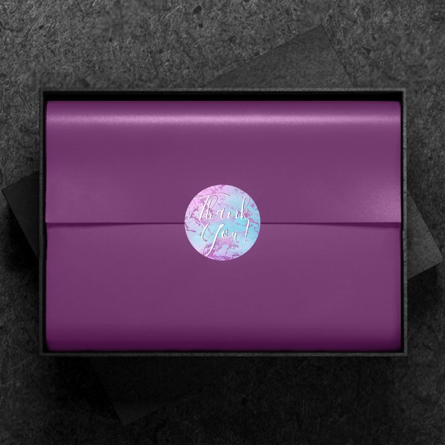 Pegatina Redonda Mármol de moda | Glitzy Glam Purple Blue Gracias (Subido por el creador)