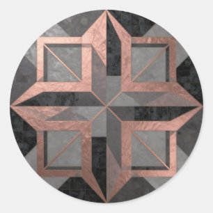 Pegatina Redonda Mármol geométrico negro de oro rosa