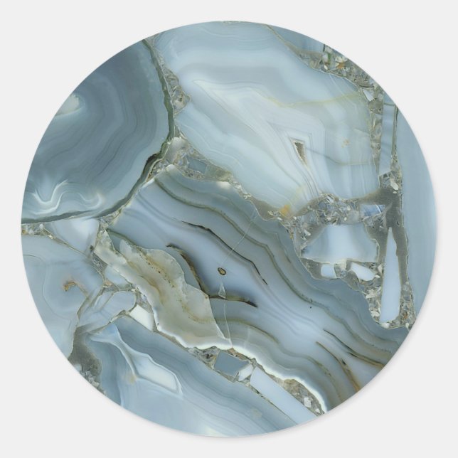 Pegatina Redonda Mármol gris azul con vena de oro (Anverso)