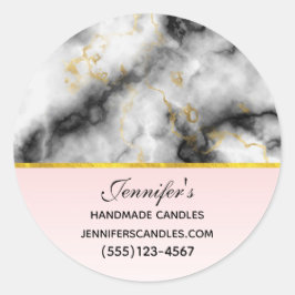 Pegatina Redonda Mármol gris blanco moderno con negocios de cinta d