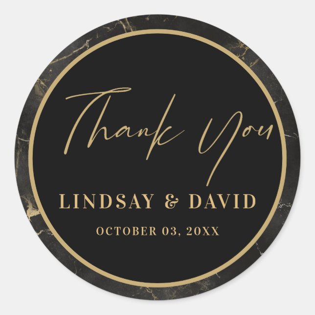 Pegatina Redonda Mármol negro agranda borde dorado (Anverso)